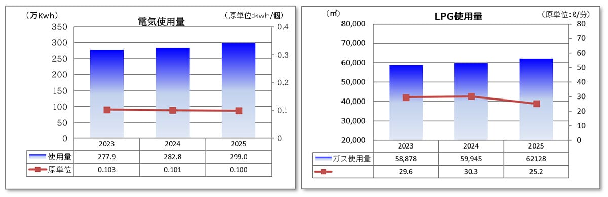 電気使用量（グラフ） LPG使用量（グラフ）